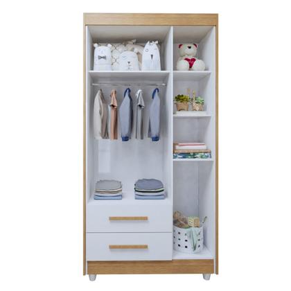 Imagem de Quarto de Bebê Completo com Cômoda, Mini Berço com Colchão e Guarda Roupas Lila Amadeirado/Branco