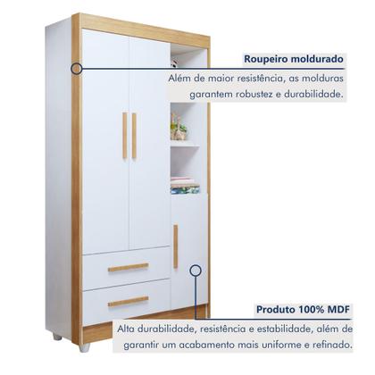 Imagem de Quarto de Bebê Completo com Cômoda, Mini Berço com Colchão e Guarda Roupas Lila Amadeirado/Branco