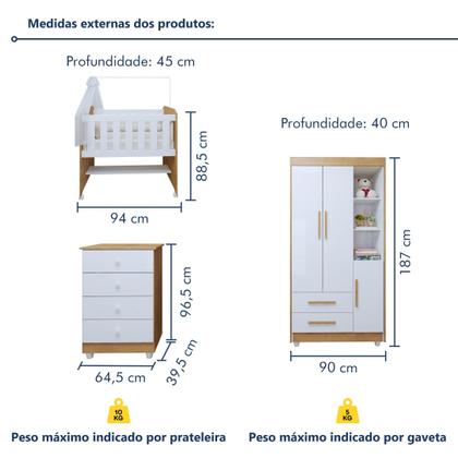Imagem de Quarto de Bebê Completo com Cômoda, Mini Berço com Colchão e Guarda Roupas Lila Amadeirado/Branco