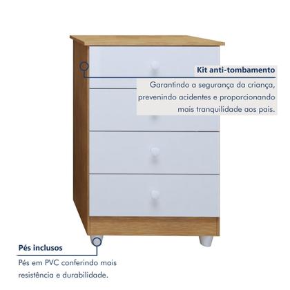 Imagem de Quarto de Bebê Completo com Cômoda, Mini Berço com Colchão e Guarda Roupas Lila Amadeirado/Branco