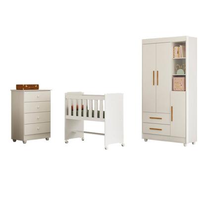 Imagem de Quarto de Bebê Completo com Cômoda, Mini Berço com Colchão e Guarda Roupas Lila