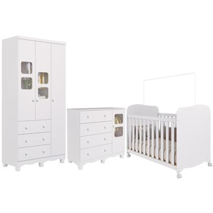 Imagem de Quarto de Bebê Completo com Guarda Roupa 3 Portas Berço Americano Cômoda Uli 4 Gavetas MDF