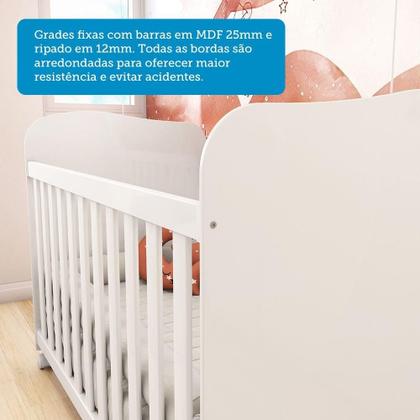 Imagem de Quarto de Bebê Completo com Guarda Roupa 3 Portas Cômoda e Berço 100% MDF Mimo Espresso Móveis Branco Brilho