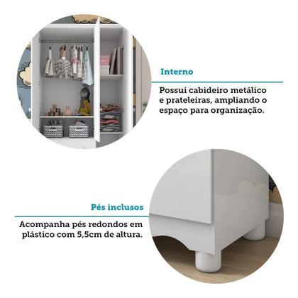 Imagem de Quarto de Bebê Completo com Guarda Roupa 3 Portas Cômoda e Berço 100% MDF Mimo Espresso Móveis Branco Brilho