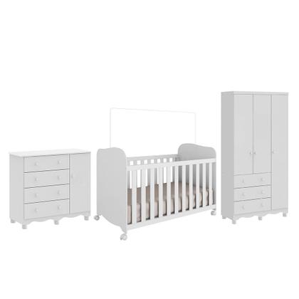 Imagem de Quarto de Bebê Completo com Guarda Roupa 3 Portas Cômoda e Berço 100% MDF Mimo Espresso Móveis