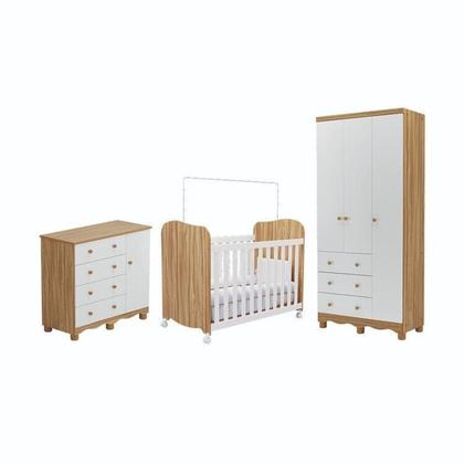 Imagem de Quarto de Bebê Completo com Guarda Roupa 3 Portas Cômoda e Berço 100% Mdf Mimo Espresso Móveis