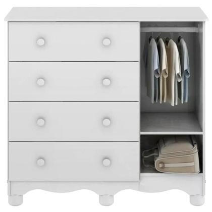 Imagem de Quarto de Bebê Completo com Guarda Roupa 3 Portas Cômoda e Berço Mini Cama 100% MDF Ciranda Móveis Peroba Branco Brilho