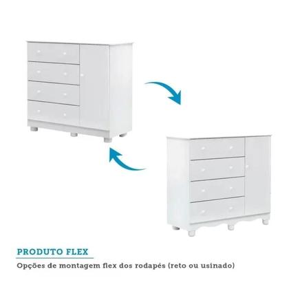 Imagem de Quarto de Bebê Completo com Guarda Roupa 3 Portas Cômoda e Berço Mini Cama 100% MDF Ciranda Móveis Peroba Branco Brilho