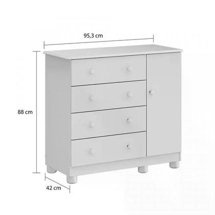 Imagem de Quarto de Bebê Completo com Guarda Roupa 3 Portas Cômoda e Berço Mini Cama 100% MDF Ciranda Móveis Peroba Branco Brilho