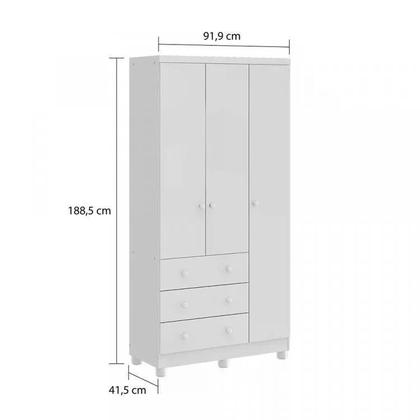 Imagem de Quarto de Bebê Completo com Guarda Roupa 3 Portas Cômoda e Berço Mini Cama 100% MDF Ciranda Móveis Peroba Branco Brilho