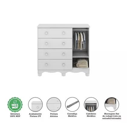 Imagem de Quarto de Bebê Completo com Guarda Roupa 3 Portas Cômoda e Berço Mini Cama 100% MDF Ciranda Móveis Peroba Branco Brilho