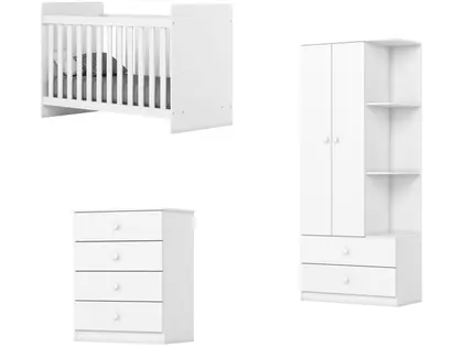 Imagem de Quarto de Bebê Completo com Guarda-roupa Berço e Cômoda Henn Labirinto Branco