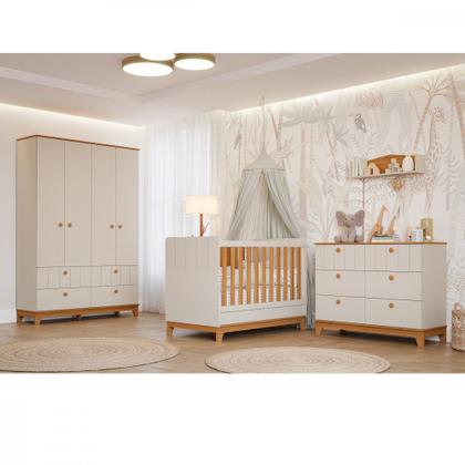 Imagem de Quarto de Bebê Completo com Guarda Roupa Cômoda Berço e Colchão Liza Permobili