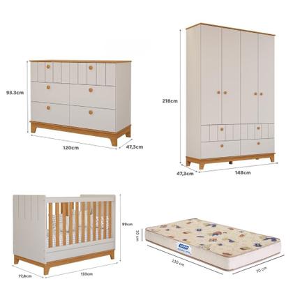 Imagem de Quarto de Bebê Completo com Guarda Roupa Cômoda Berço e Colchão Liza Permobili