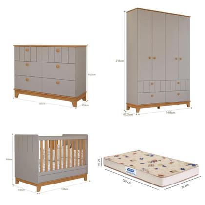 Imagem de Quarto de Bebê Completo com Guarda Roupa Cômoda Berço e Colchão Liza Permobili