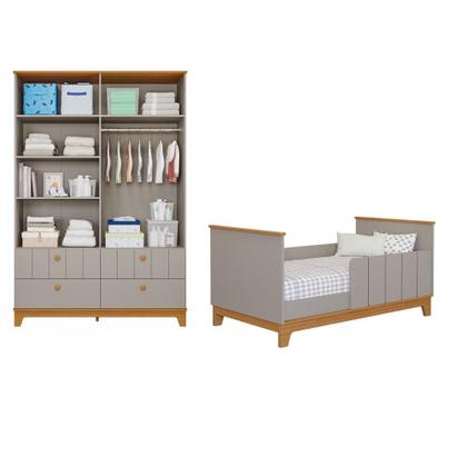 Imagem de Quarto de Bebê Completo com Guarda Roupa Cômoda Berço e Colchão Liza Permobili