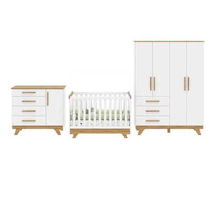 Imagem de Quarto de Bebê Completo com Guarda Roupa Cômoda e Berço 100% Mdf Jolie Retrô Yescasa