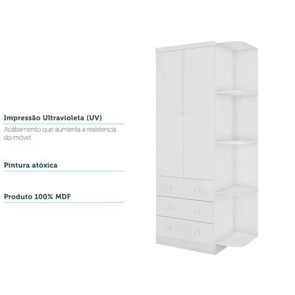 Imagem de Quarto de Bebê Completo com Guarda Roupa Cômoda e Berço Mini Cama 100% MDF Pega-Pega Móveis Peroba Branco Brilho