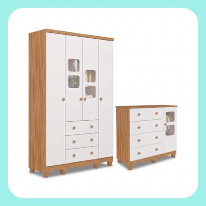 Imagem de Quarto de Bebê Completo com Guarda Roupa Uli 4 Portas Cômoda Uli 4 Gavetas