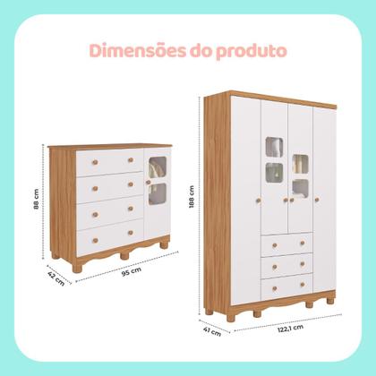 Imagem de Quarto de Bebê Completo com Guarda Roupa Uli 4 Portas Cômoda Uli 4 Gavetas