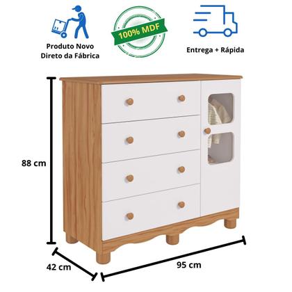 Imagem de Quarto de Bebê Completo com Guarda Roupa Uli 4 Portas Cômoda Uli 4 Gavetas