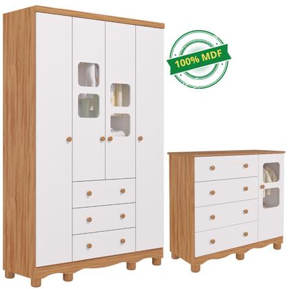 Imagem de Quarto de Bebê Completo com Guarda Roupa Uli 4 Portas Cômoda Uli 4 Gavetas