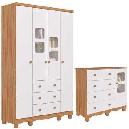 Imagem de Quarto de Bebê Completo com Guarda Roupa Uli 4 Portas Cômoda Uli 4 Gavetas
