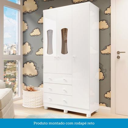 Imagem de Quarto de Bebê Completo com Guarda Roupas 3 Portas Cômoda e Berço com Rodizio 100% Mdf Lana Espresso Branco Brilho