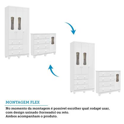 Imagem de Quarto de Bebê Completo com Guarda Roupas 3 Portas Cômoda e Berço com Rodizio 100% Mdf Lana Espresso Branco Brilho