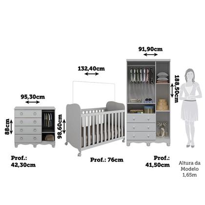 Imagem de Quarto de Bebê Completo com Guarda Roupas 3 Portas Cômoda e Berço com Rodizio 100% Mdf Lana Espresso Branco Brilho