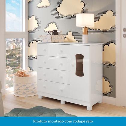 Imagem de Quarto de Bebê Completo com Guarda Roupas 3 Portas Cômoda e Berço com Rodizio 100% Mdf Lana Espresso Branco Brilho
