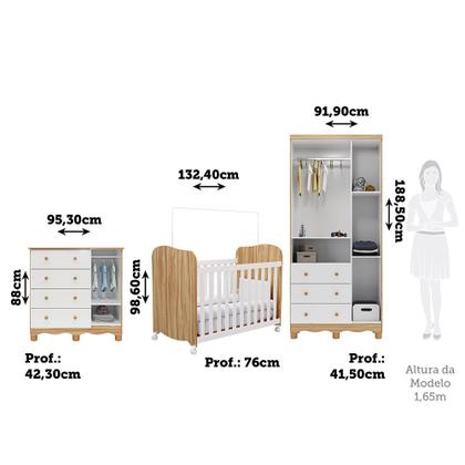 Imagem de Quarto de Bebê Completo com Guarda Roupas 3 Portas Cômoda e Berço com Rodizio 100% Mdf Lana Espresso