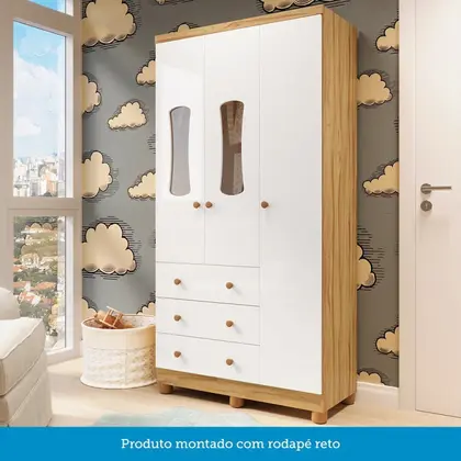 Imagem de Quarto de Bebê Completo com Guarda Roupas 3 Portas Cômoda e Berço com Rodizio 100% Mdf Lana Espresso
