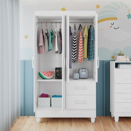 Imagem de Quarto De Bebê Completo Com Moises E Colchão Guarda Roupa 4 Portas 2 Gavetas Cômoda 4 Gavetas 1 Porta Trocador Branco