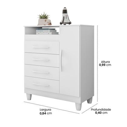 Imagem de Quarto De Bebê Completo Com Moises E Colchão Guarda Roupa 4 Portas 2 Gavetas Cômoda 4 Gavetas 1 Porta Trocador Branco