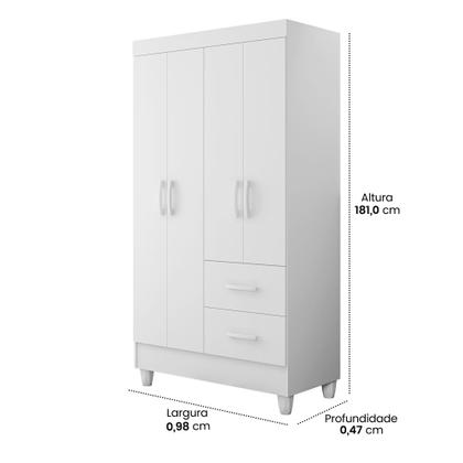 Imagem de Quarto De Bebê Completo Com Moises E Colchão Guarda Roupa 4 Portas 2 Gavetas Cômoda 4 Gavetas 1 Porta Trocador Branco