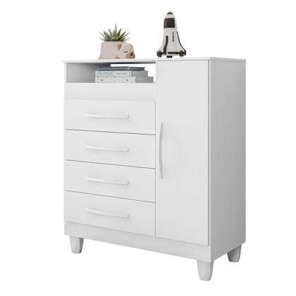 Imagem de Quarto De Bebê Completo Com Moises E Colchão Guarda Roupa 4 Portas 2 Gavetas Cômoda 4 Gavetas 1 Porta Trocador Branco