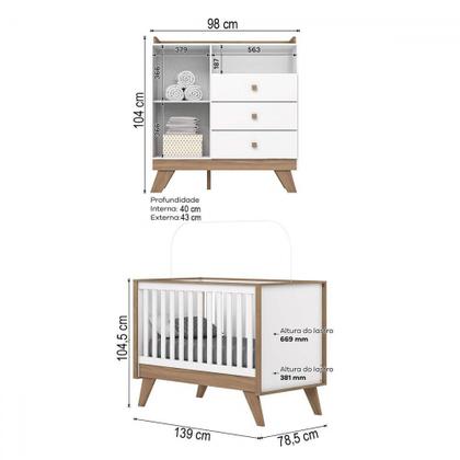 Imagem de Quarto de Bebê Completo Confete 1 Porta 3 Gavetas Branco/Jequitibá - Henn
