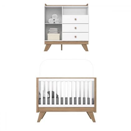 Imagem de Quarto de Bebê Completo Confete 1 Porta 3 Gavetas Branco/Jequitibá - Henn