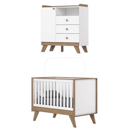 Imagem de Quarto de Bebê Completo Confete 1 Porta 3 Gavetas Branco/Jequitibá - Henn
