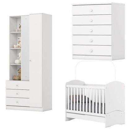 Imagem de Quarto de Bebê Completo Doha 2 Portas 8 Gavetas com Espelho Branco - Henn