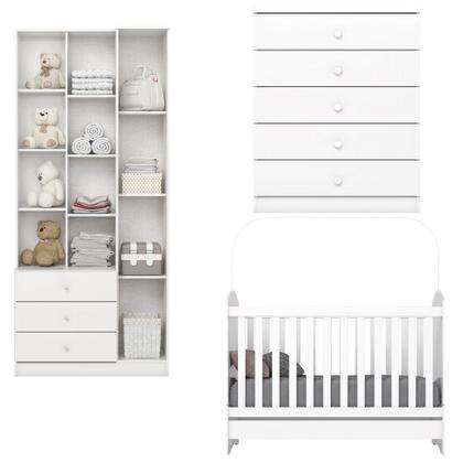 Imagem de Quarto de Bebê Completo Doha 2 Portas 8 Gavetas com Espelho Branco - Henn