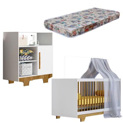 Imagem de Quarto de Bebê Completo Flocos 100% Mdf 1 Porta Branco/Ypê 4104 - Tigus Baby