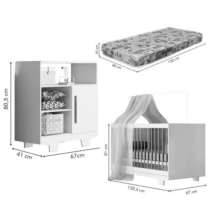 Imagem de Quarto de Bebê Completo Flocos 100% Mdf 1 Porta Branco/Ypê 4104 - Tigus Baby