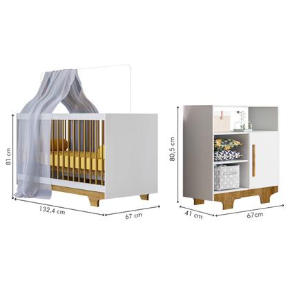 Imagem de Quarto de Bebê Completo Flocos 100% Mdf 1 Porta Branco/Ypê 4106 - Tigus Baby