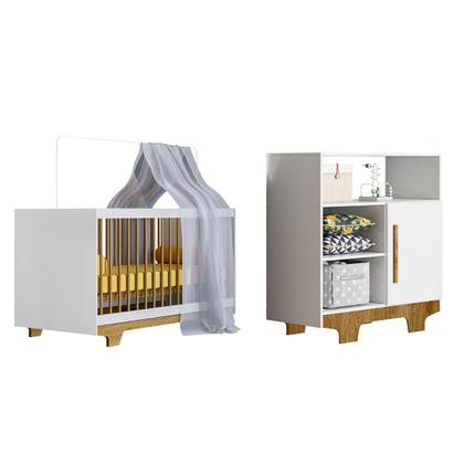 Imagem de Quarto de Bebê Completo Flocos 100% Mdf 1 Porta Branco/Ypê 4106 - Tigus Baby