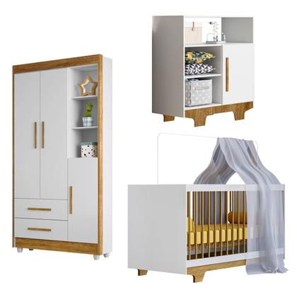 Imagem de Quarto de Bebê Completo Flocos 100% Mdf 4 Portas 2 Gavetas Branco/Ypê 4105 - Tigus Baby