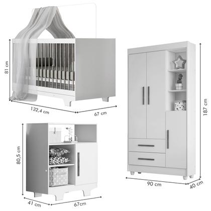 Imagem de Quarto de Bebê Completo Flocos 100% Mdf 4 Portas 2 Gavetas Branco/Ypê 4105 - Tigus Baby