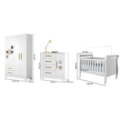 Imagem de Quarto de Bebê Completo Gêmeos 5 Portas 6 Gavetas 100% Mdf Branco - Tigus