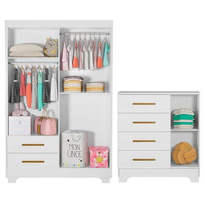 Imagem de Quarto de Bebê Completo Gêmeos 5 Portas 6 Gavetas 100% Mdf Branco - Tigus